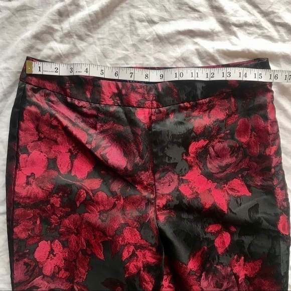 Gothic Glam Satin Trousers Red Floral Print Ankle Holiday Party - Picture 6 of 10